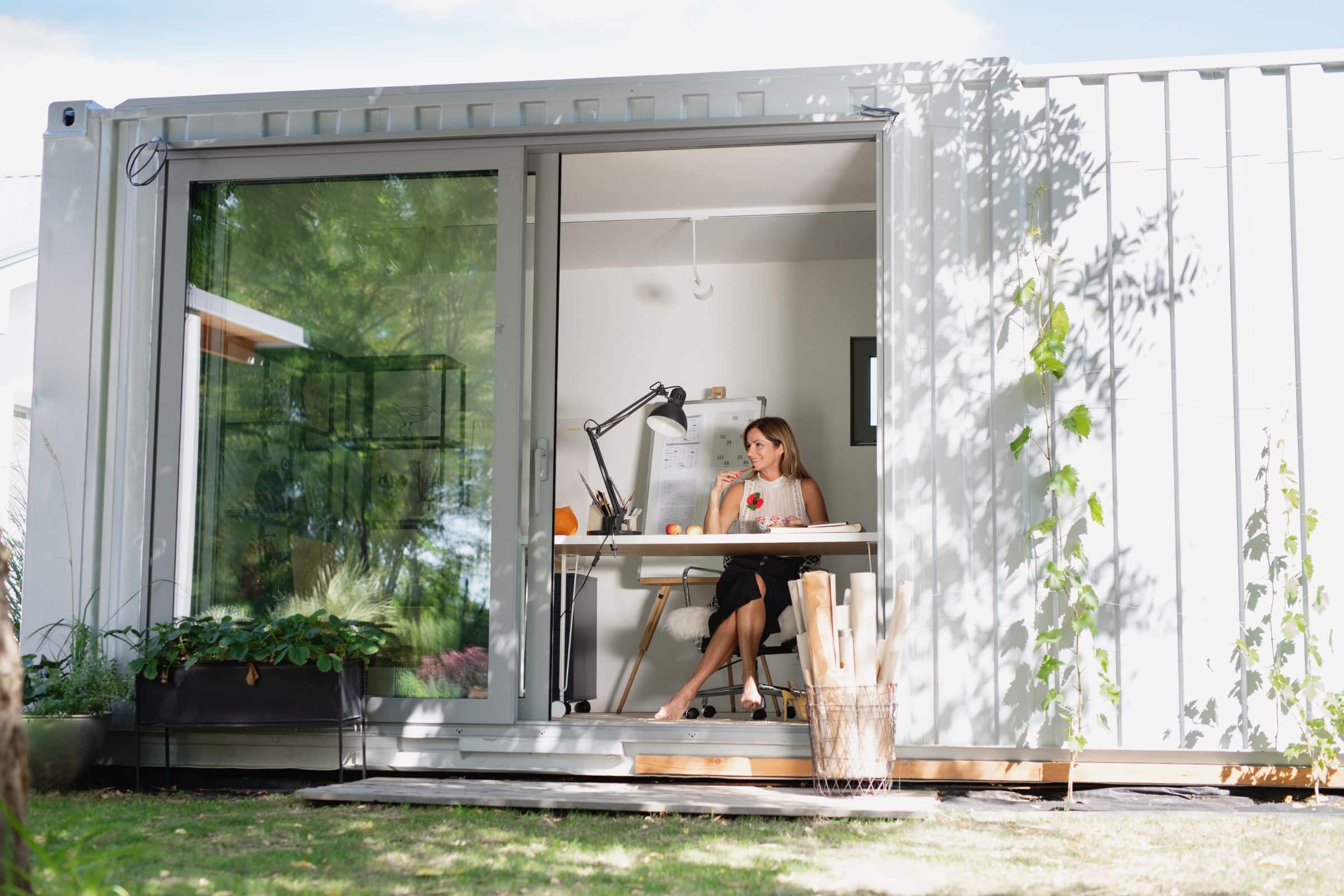 Home office in an outdoor shed